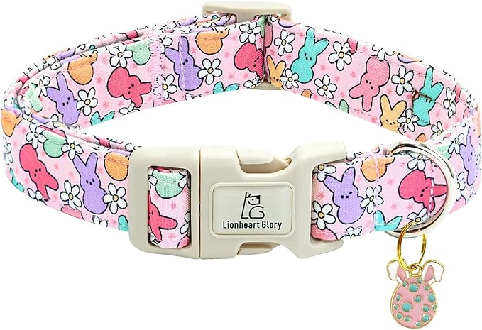 Lionheart glory Easter Dog Collar Colorful Collar for Small Dog Collars Easter Egg Print Dog Collars Spring Female or Male Pet Gift Adjustable Heavy-Duty Holiday Dog Collar Plastic Buckle