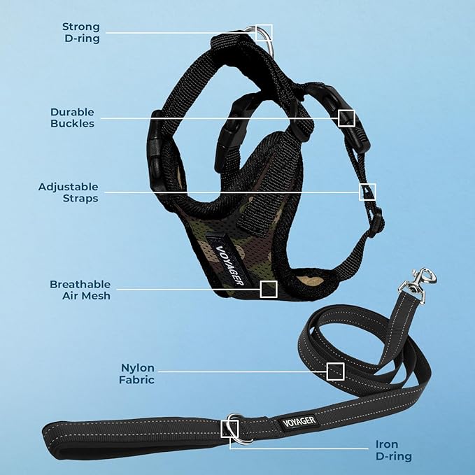 Voyager Step-in Lock Dog Harness w Reflective Dog Leash Combo Set with Neoprene Handle 5ft - Supports Small, Medium and Large Breed Puppies/Cats by Best Pet Supplies - Army/Black Trim, S