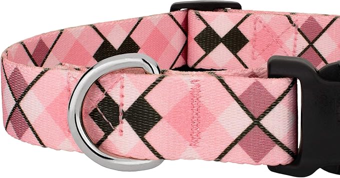 Country Brook Petz - Deluxe Pink and Brown Argyle Dog Collar - Made in The U.S.A. - Plaid and Argyle Collection Featuring Charming Designs (1 Inch, Extra Large)