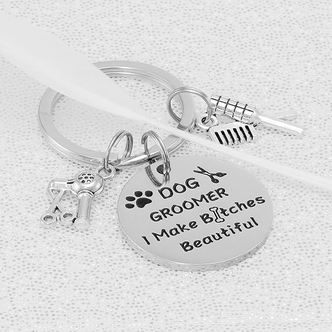 Kivosliviz Dog Groomer Gifts Keychain for Dog Groomers Women Men Key Chains Dog Stylist Presents Dog Grooming Items Pet Hair Groomer Keyring Jewelry Dog Groomer keychain