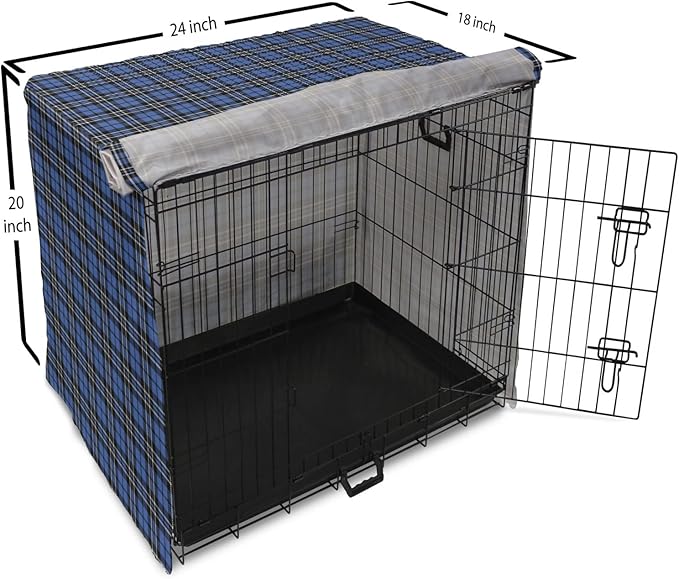 Lunarable Plaid Dog Crate Cover, Classical Old Fashioned Abstract Pattern Design Scottish Country Style, Easy to Use Pet Kennel Cover for Cats & Medium Dogs, 24 Inch, Violet Blue Black White