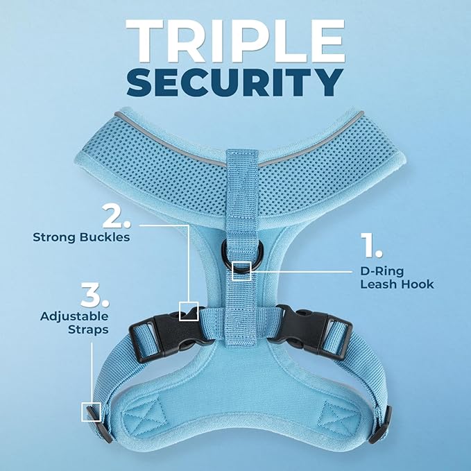 Voyager Aerolite No Pull Mesh Dog Harness with Lightweight, Soft, Breathable, Reflective Stitching, and Adjustable Straps for Walking, Running, Training, Heavy Duty and Durable - Baby Blue, XL