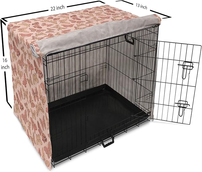 Ambesonne Butterfly Dog Crate Cover, Summer Time Ornamental Flying Creatures in Rose Tones, Easy to Use Pet Kennel Cover for Small Dogs Puppies Kittens, 22 Inch, Blush Coral