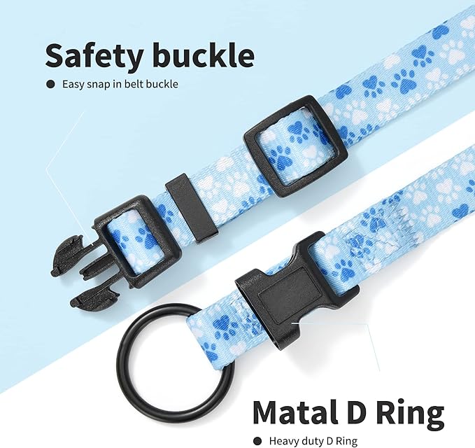 Mile High Life Dog Collar | Nylon Puppy Collars w Cute Patterns | Lightweight Girl Dog Collar | Boy Dog Collar for Small/Medium/Large Dogs (Blue Foot, Small)
