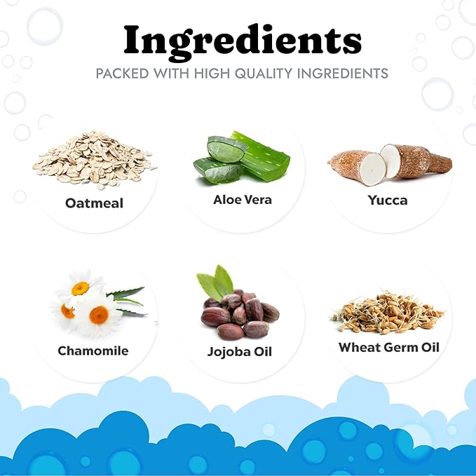 Dog Shampoo with Oatmeal, Aloe Vera, Chamomile, Jojoba Oil, Vitamin E - Natural Ingredients, Helps Allergies Dry Coats & Itchy Sensitive Skin, No Parabens or Artificial Dyes, 64 oz