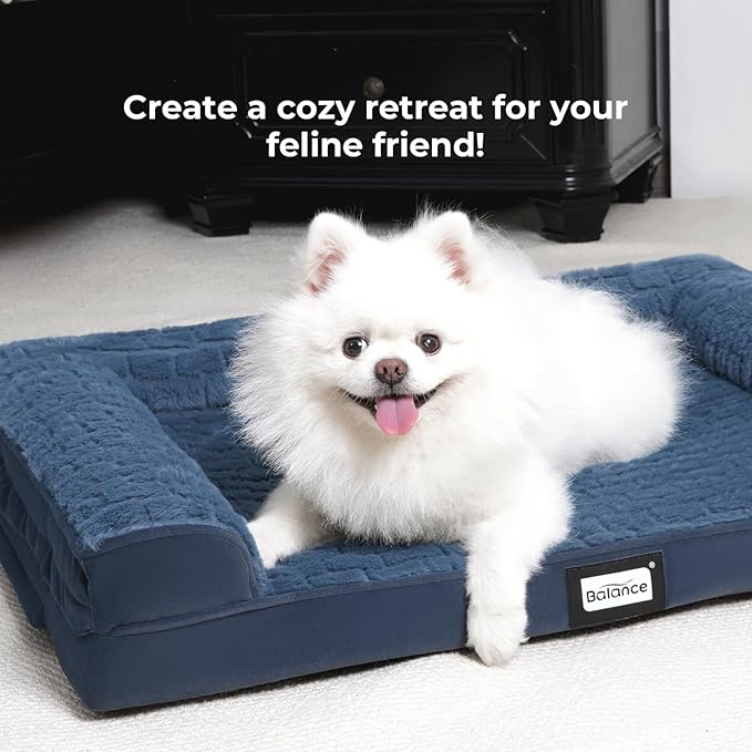 BALANCE Orthopedic Dog Bed, Egg Crate Foam Dog Couch for Pet Sleeping, Pet Sofa with Removable Washable Cover & Nonskid Bottom, Comfy Dog Bed for Medium Size Dog, Blue