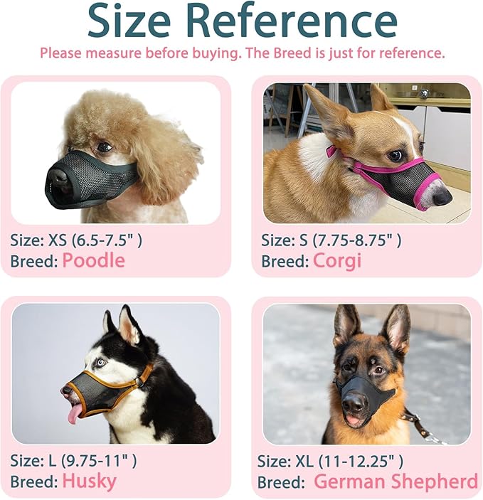 LUCKYPAW Dog Muzzle, Mesh Dog Muzzle for Large Medium Small Dogs, Soft Muzzles for Biting Chewing Fierce Barking, Breathable Muzzle with Adjustable Strap for Training (Hot Pink, XS(Snout:6.5"-7.5"))