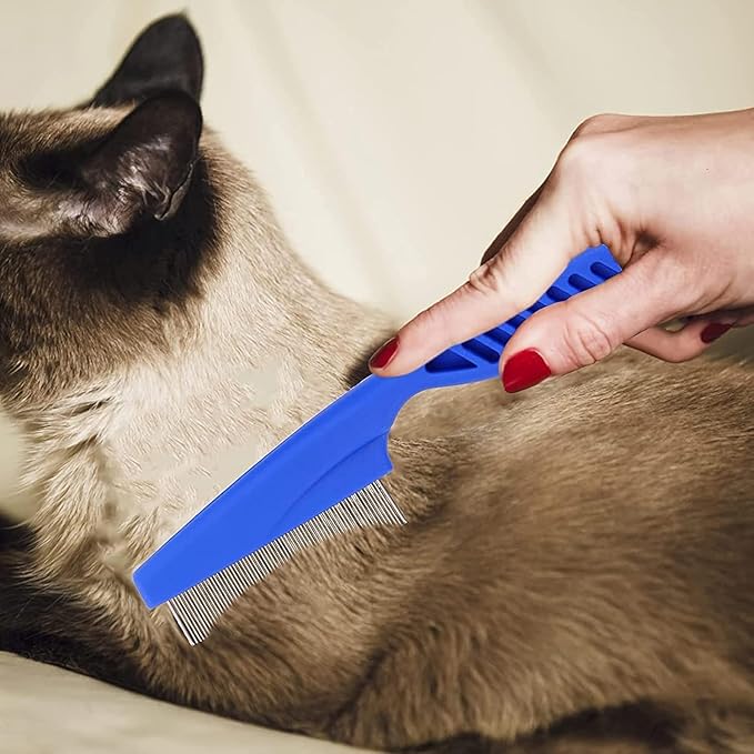 Pet Grooming Comb - 2-in-1 Multifunctional Stainless Steel Comb for Flea, Tear Stain Removal, and Dehairing Dogs and Cats' Face, Paws, and Body
