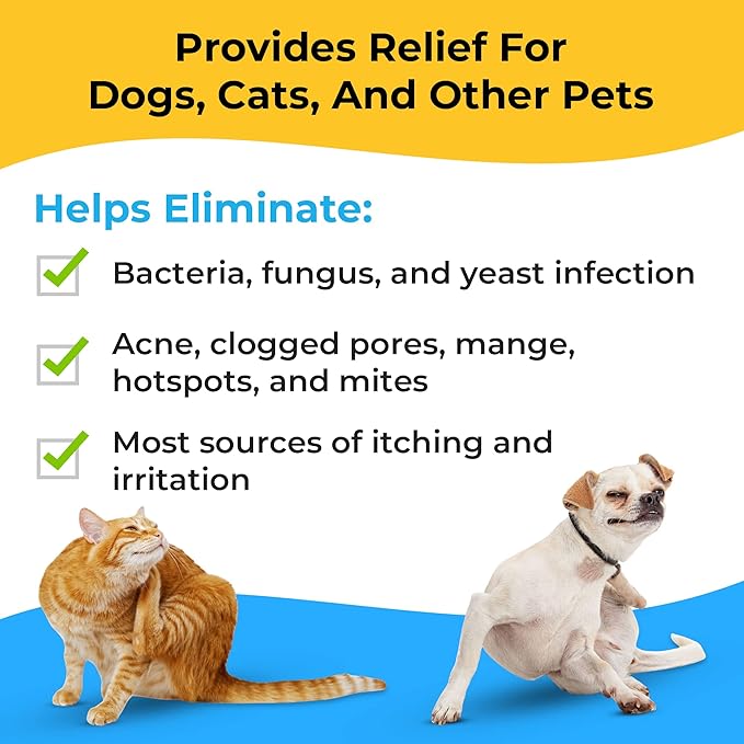 Smiling Paws Pets - Itch Relief Shampoo & Brush for Pets - Contains Benzoyl Peroxide - Kills Fleas - Relieves Allergies, Itching, Dermatitis, Mange, Dandruff, Acne, Demodex, Seborrhea, Pyoderma - 12oz