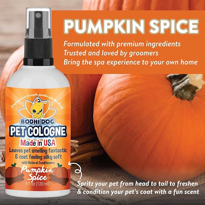 Bodhi Dog Natural Dog Cologne (Pumpkin Spice) - Premium Scented Deodorizing Pet Perfume with Conditioner for Dogs & Cats - Keeps Pets Fresh & Clean - Gentle and Safe Formula, Made in USA (4 Fl Oz)