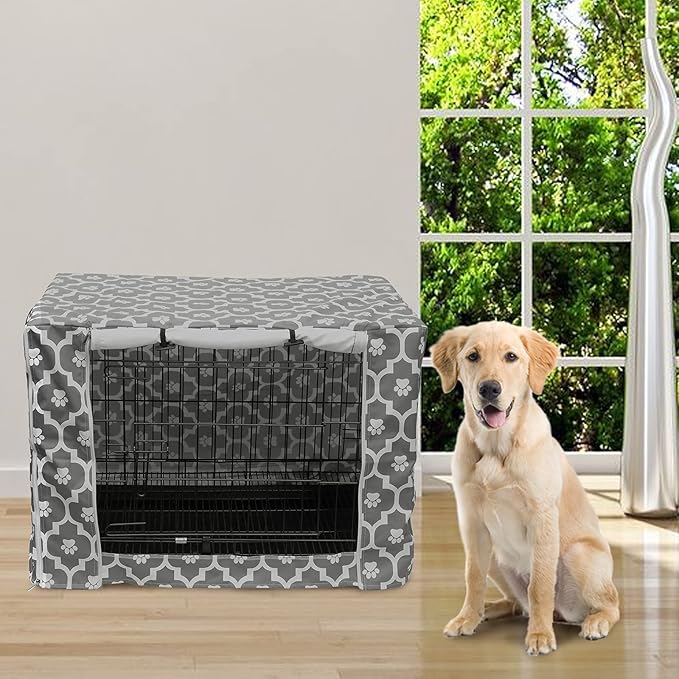 Pethiy Dog Crate Cover Durable Polyester Pet Kennel Cover Universal Fit for Wire Dog Crate - Fits Most 36 inch Dog Crates - Cover only-Gray Soles-36