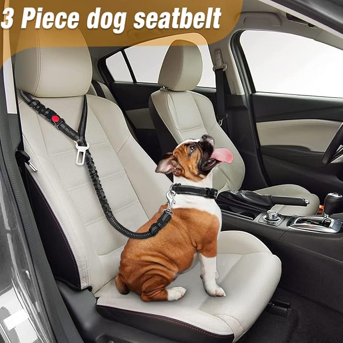 2 Piece Set Dog Seat Belt Retractable Dog Car Seatbelts Adjustable Pet Seat Belt for Vehicle Headrest Restraint Adjustable Heavy Duty & Elastic & Durable Car Harness for Dogs