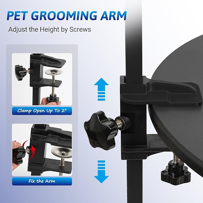 Dog Grooming Arm with 5pcs Pet Bath Brush - 35" Pet Grooming Table Arm with Adjustable No Sit Haunch Holders, Dog Grooming Stand with Loop Noose - Ideal for Small & Medium Dogs