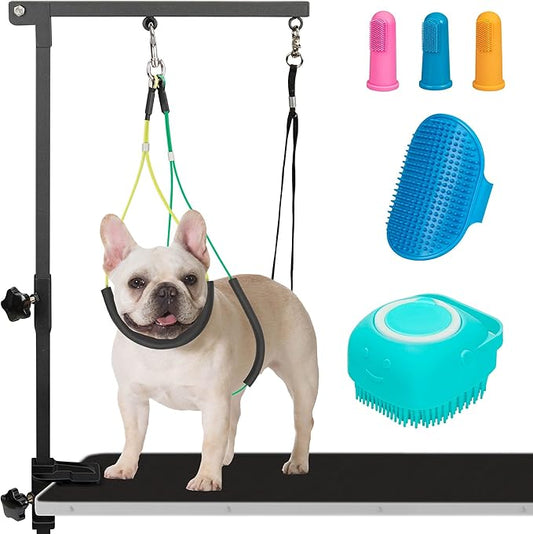 Dog Grooming Arm with 5pcs Pet Bath Brush - 35" Pet Grooming Table Arm with Adjustable No Sit Haunch Holders, Dog Grooming Stand with Loop Noose - Ideal for Small & Medium Dogs
