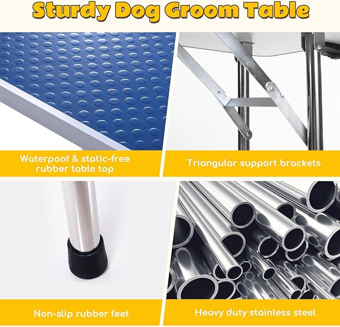 Grooming Table for Dogs, 46" Portable Grooming Table for Large Dogs at Home, Foldable Dog Grooming Table with Arm, Noose, Mesh Tray, Maximum Capacity 300 LBS, Blue