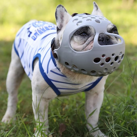 Short Snout Dog Muzzles,Soft Silicone Adjustable Breathable Bulldog Muzzle for Biting Chewing Barking Training,Ideal for Flat-Faced Dogs (Large, Grey)