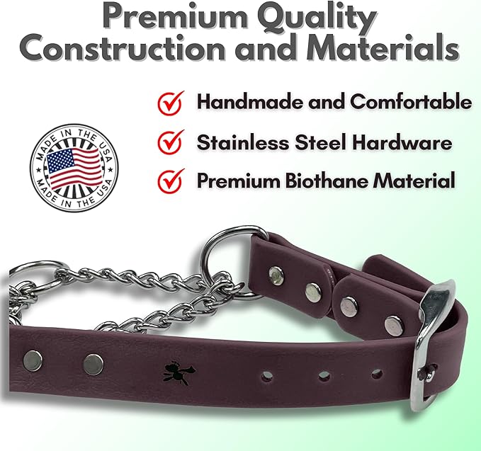 Martingale Collar for Dogs, Biothane, Stainless Steel Hardware, No Pull, Made in The USA, Professional Grade, XS, Brown