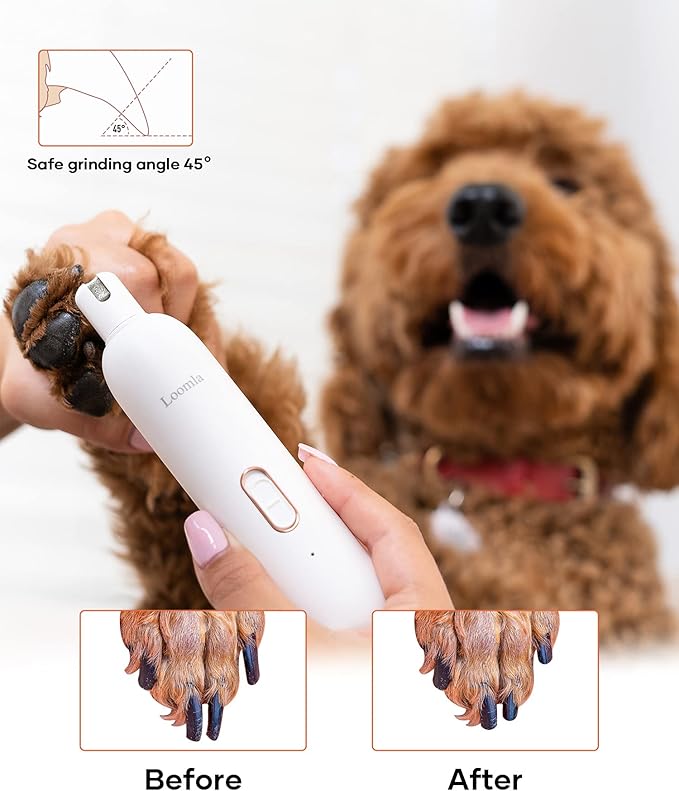 Loomla Dog Nail Grinder Upgraded - Professional 2 Speed Dog Nail Trimmers with Low Noise, USB Rechargeable Pet Nail Grinder, Paws Grooming and Smoothing for Dogs, Cats and Small Animals, Dark Blue