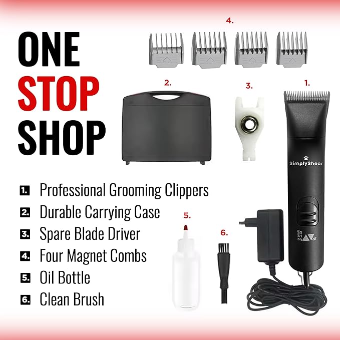 Premium Dog Clippers for Grooming, High-Performance 2-Speed Corded Shears for Thick Coats & Matted Hair, Quiet Dog Grooming Kit