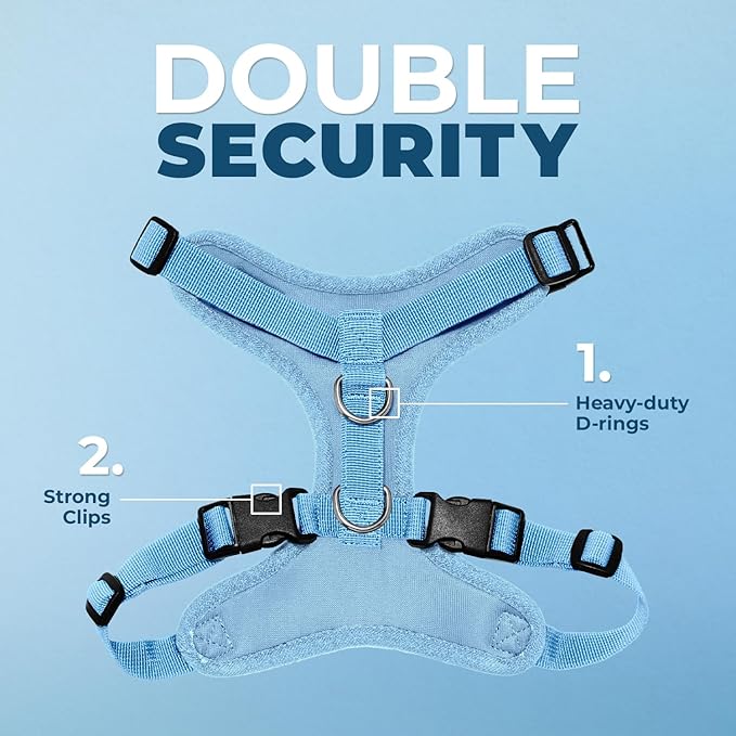 Voyager Step-in Lock Dog Harness w Reflective Dog Leash Combo Set with Neoprene Handle 5ft - Supports Small, Medium and Large Breed Puppies/Cats by Best Pet Supplies - Baby Blue, XL