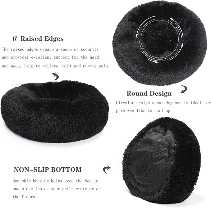 nononfish Puppy Beds for Small Dogs Washable 19” Black Calming and Anxiety Pet Beds Fluffy and Plush Durable Small Dog Bed