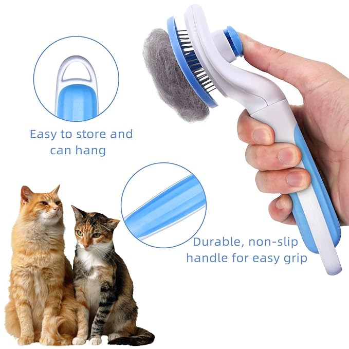 Self-Cleaning Slicker Brush for Pet Grooming - Massaging Tool for Long and Short Hair, Gently Removes Loose Undercoat and Mats