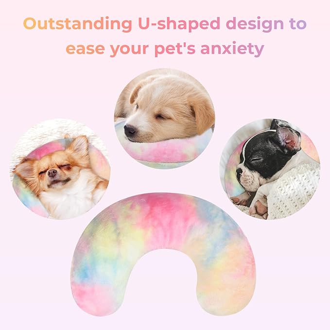Dog Pillow, U-Shaped Dog Calming Pillow for Pet, Soft Dog Neck Pillow Machine Washable Dog Bed Pillow for Dog and Cat Enhance Sleep Quality(Tie-dye Pink Blue, Medium)