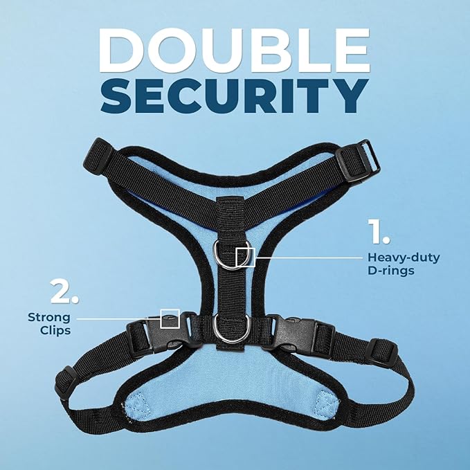 Voyager Step-in Lock Dog Harness w Reflective Dog Leash Combo Set with Neoprene Handle 5ft - Supports Small, Medium and Large Breed Puppies/Cats by Best Pet Supplies - Baby Blue/Black Trim, XS