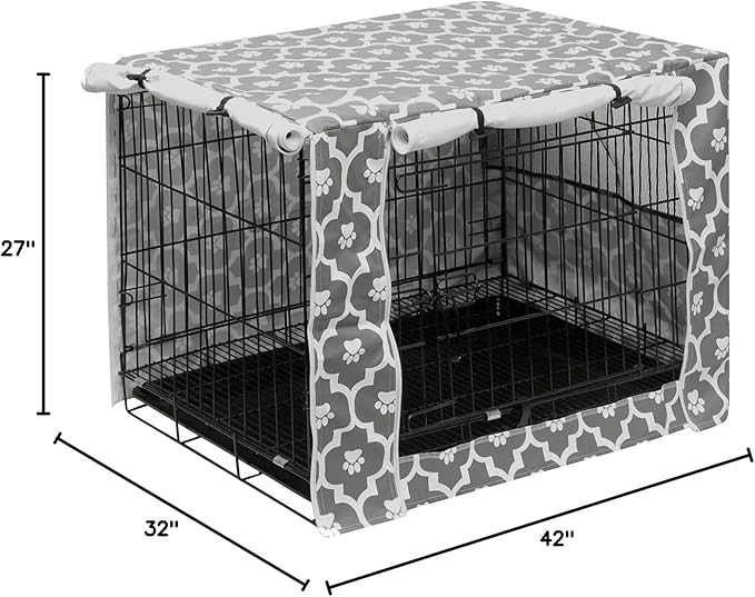 Dog Crate Cover Kennel Dogs Covers fits Small Medium Large crates cage Heavy Nylon Waterproof soundproof Indoor Outdoor - Cover only - Gray paw - 48 inch
