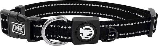 DDOXX Reflective Nylon Dog Collar - Strong and Adjustable Collars Dogs - XS (Black)