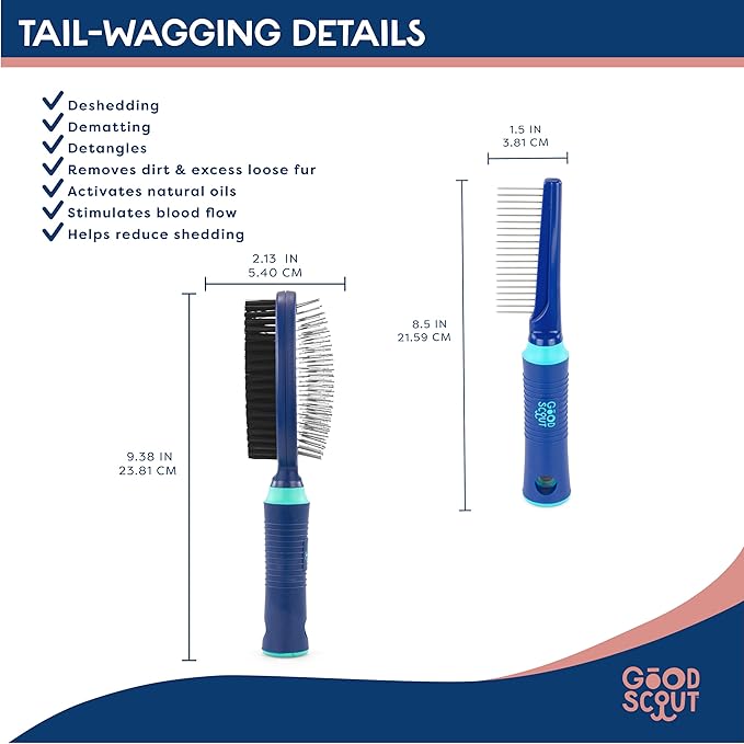 Good Scout 2-Piece Deshedding Tool Set with Comb & Soft Bristle Brush, Best Deshedding Tool for Dogs & Cats, Gentle, Safe & Effective Grooming Tool for Short or Long Haired Animals