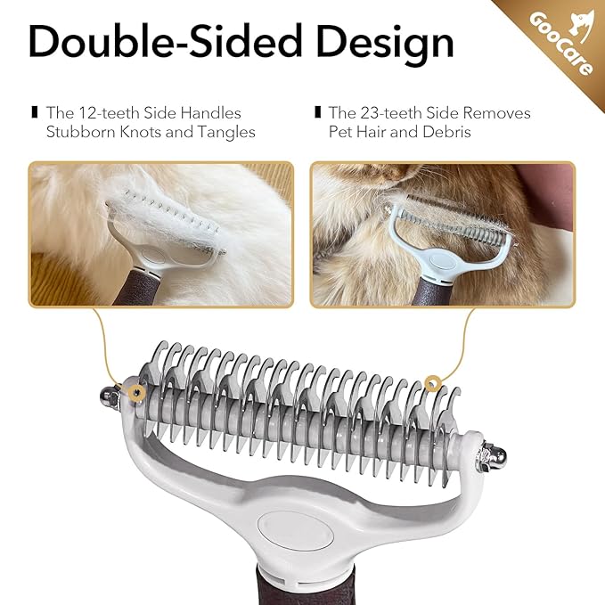 Pro Large 2-Sided Undercoat Rake, Deshedding Dematting Comb, Detangler Brush for Mats, Tangles & Shedding, Stainless Steel Blades, ABS Handle, Ideal for Long Haired Cats, Dogs and Rabbits
