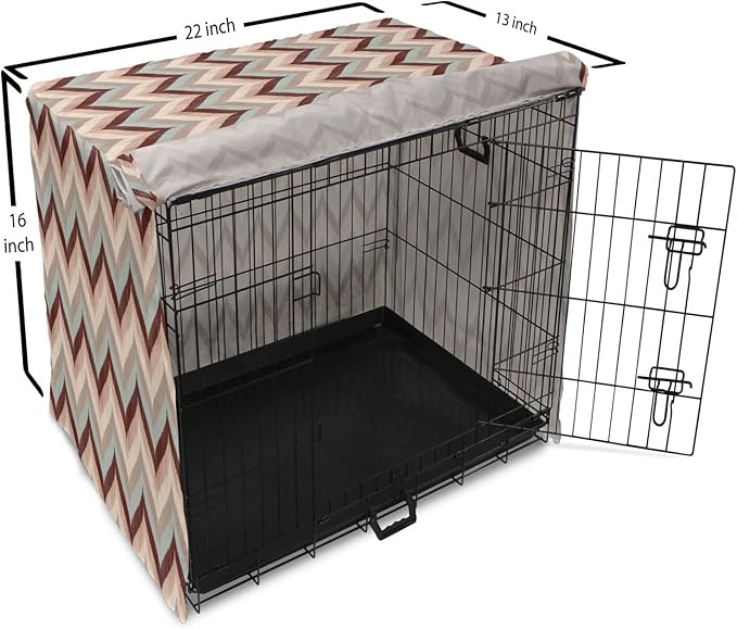 Lunarable Chevron Dog Crate Cover, Ikat Zig Zags Wavy Nostalgic Vintage Design, Easy to Use Pet Kennel Cover for Small Dogs Puppies Kittens, 22 Inch, Dried Rose Pale Blue