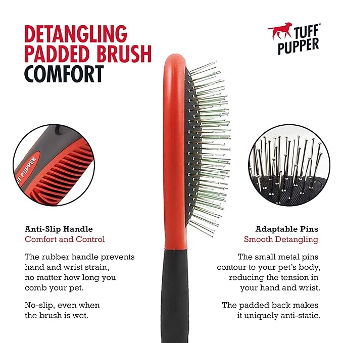 Tuff Pupper Stainless Steel Pin Brush for Long or Short Hair Pets - Detangling & Dematting Undercoat Brush for Dogs, Cats, and All Pets