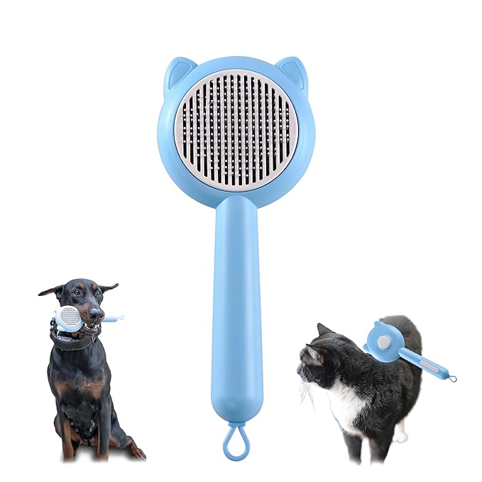 Grooming Brush - Lightweight, Soothing, Massaging Brush for Cats and Dogs, Untangling and Hair Removal. Easy to Clean (Blue)