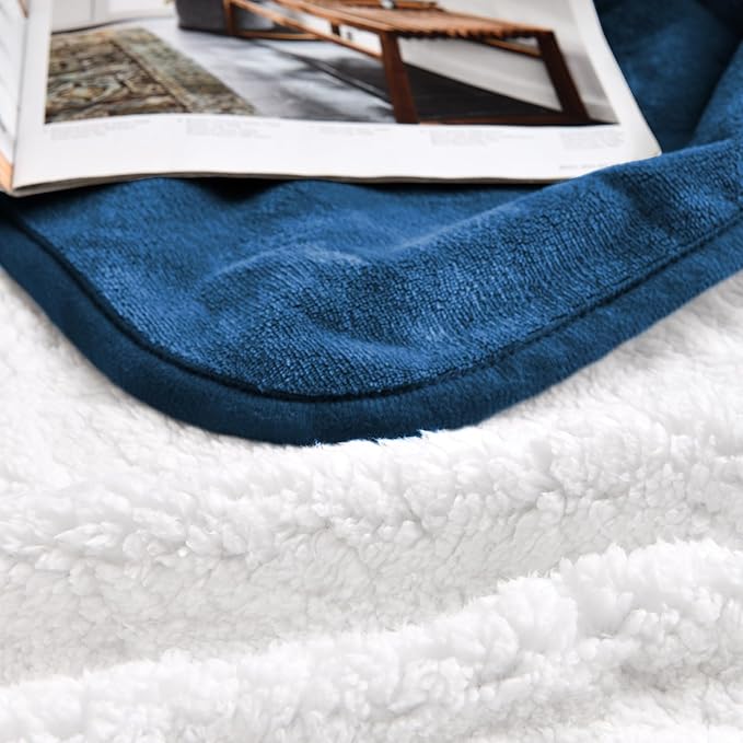 Waterproof Blanket for Bed Couch Sofa, Soft Liquid Pee Proof Pet Blanket for Dog Puppy Cat, Reversible Sherpa Fleece Blanket for Furniture Protector (Navy Blue, 30x40 inches)