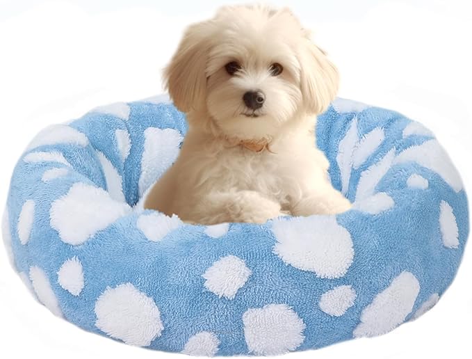 HYQ Small Dog Bed, Cat Beds for Indoor Cats, Dog Beds for Small Dogs with Anti-Slip Bottom, Cute Puppy Bed Washable-Blue-20inch