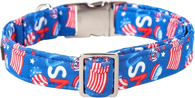 Lionet Paws Dog Collar, Comfortable Cute American Collar with Metal Buckle for Male Female Dogs Gift, July of 4th, Large, Neck 16-24 inches
