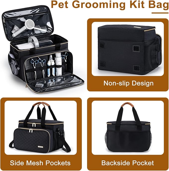 Dog Grooming Vacuum Bag, Pet Grooming Kit Bag Perfect for Dog Hair Vacuum & Grooming Tool Kit Accessories- Black