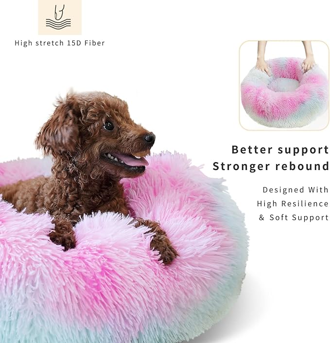 Puppy Bed for Calming Dog 19Inches Peach Anti-Anxiety Donut Dog Bed for Small Dogs Washable Fuzzy Dog Bed Fits up to 15 lbs Pets Beds for Small Dog