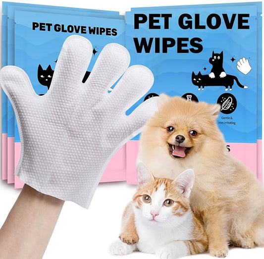 Pet Bath Wipes for Dogs and Cats - 10 Pcs Dog Cat Grooming Gloves Wipes - Gentle Cleaning Fur, Face, Ear, Eye, Paws and Butt - Thick Puppy Wipes