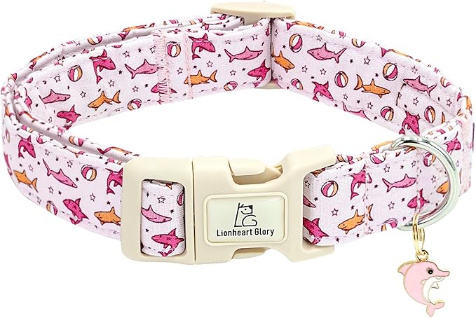 Lionheart glory Dog Collar Shark Pattern Dog Collar Pink Dog Collars Male or Female Spring Summer Cute Collar Pet Gift Durable Adjustable Dog Collar for Small Dogs