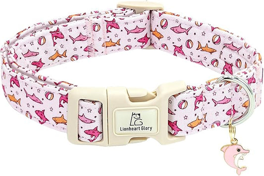 Lionheart glory Dog Collar Shark Pattern Dog Collar Pink Dog Collars Male or Female Spring Summer Cute Collar Pet Gift Durable Adjustable Dog Collar for Large Dogs