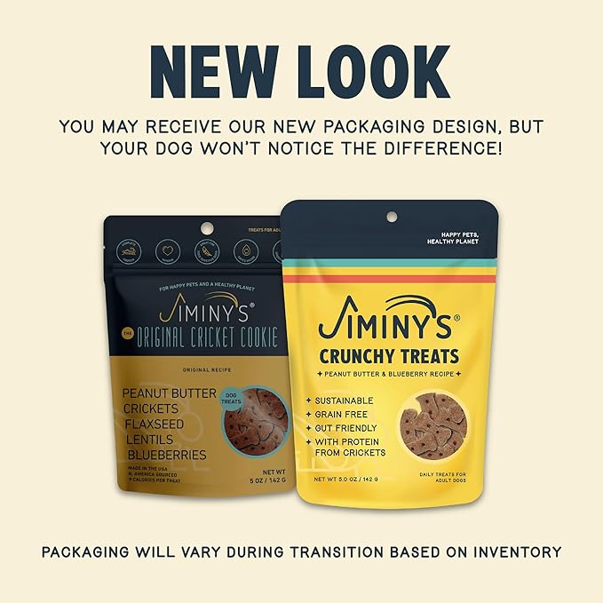 Jiminy's Original Cricket Cookie Dog Treat, Hypoallergenic, 5oz, Peanut Butter & Blueberry (Pack of 1)