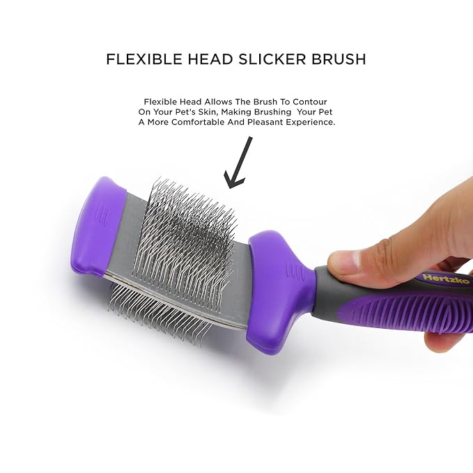 HERTZKO Double Sided Flexible Slicker Brush Removes Loose Hair, Tangles, and Knots, Flexible Head Contours on Your Pet’s Skin - Suitable for Dogs and Cats (Double Sided Brush)