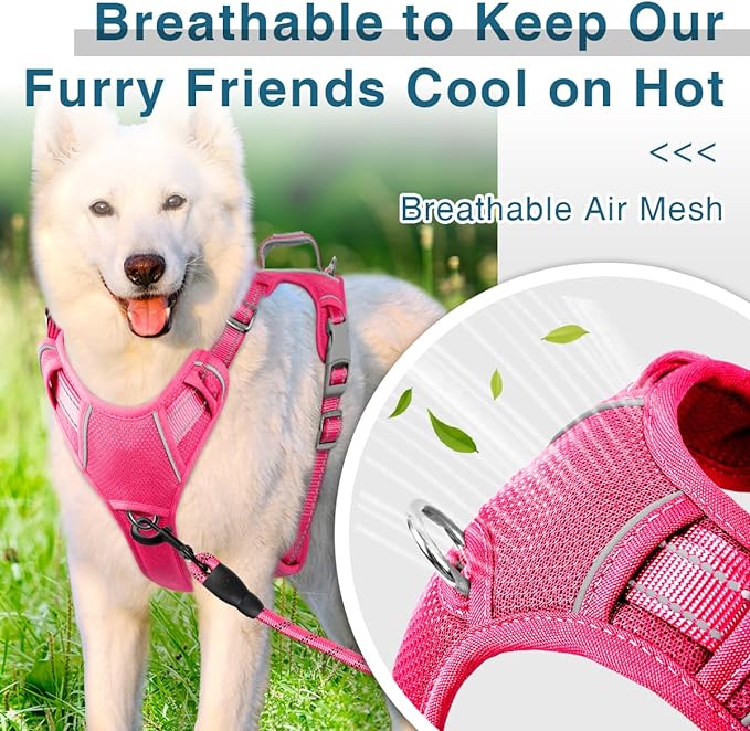 BARKBAY Dog Harness No Pull with ID Tag Pocket - Heavy Duty, Reflective, Easy Control for Large Dogs (Pink,S)