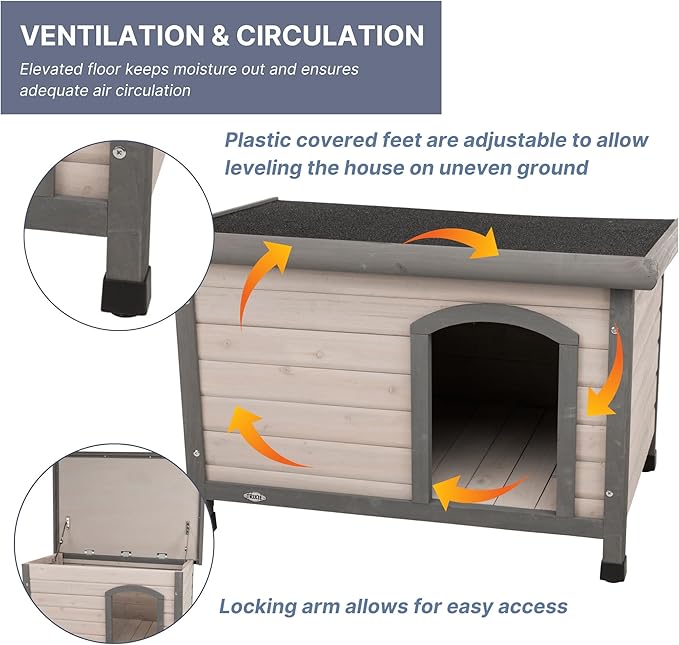 TRIXIE Natura Classic Dog House – Outside, Large, Weatherproof Sealer & Hinged Roof, Adjustable Legs