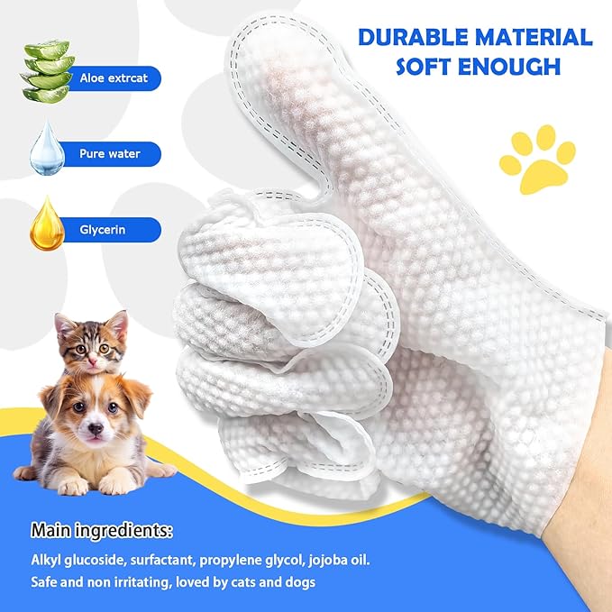 Pet Glove Washing Wipes for Dogs and Cats,Dog and Cat Cleaning Grooming Wipes for Fur,Paws and Butt,Save and Non Irritating,12 Pcs
