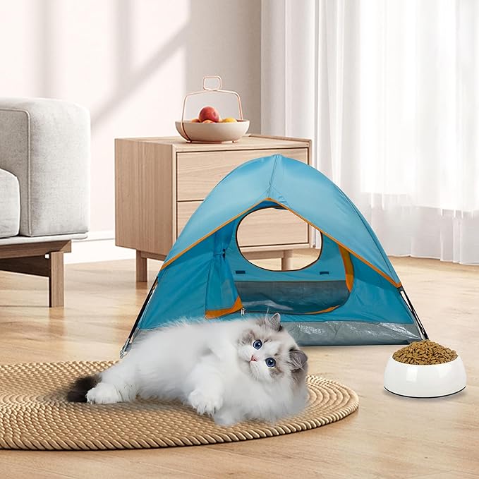 Outdoor Waterproof Pet Camping Tent, Cave Bed for Indoor Cats and Small Dogs, Portable Cat House Dog House, 29.5x29.5x18.9'', Blue, M.