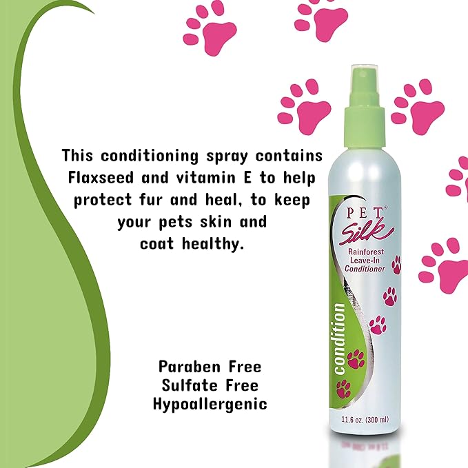 Pet Silk Rainforest Clean Scent Leave-in Conditioner 11.6oz, Long-Lasting Fragrance for Your Pet's Coat, Detangler for All Pets, Infused with Vitamin E, Gentle & Safe for Your Pet's Skin and Coat!